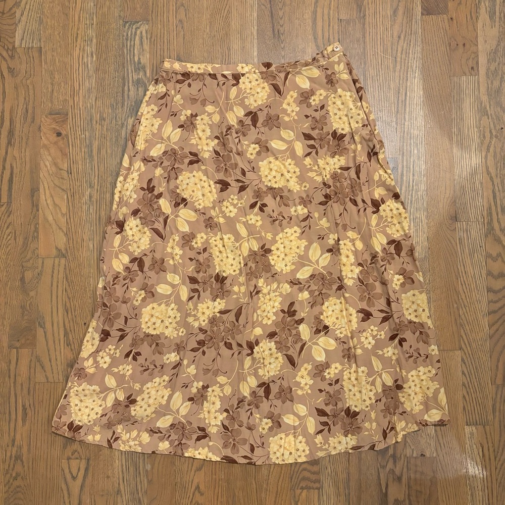 Worthington Vintage 80S Brown Yellow Tan Maxi Skirt Rayon Size 14